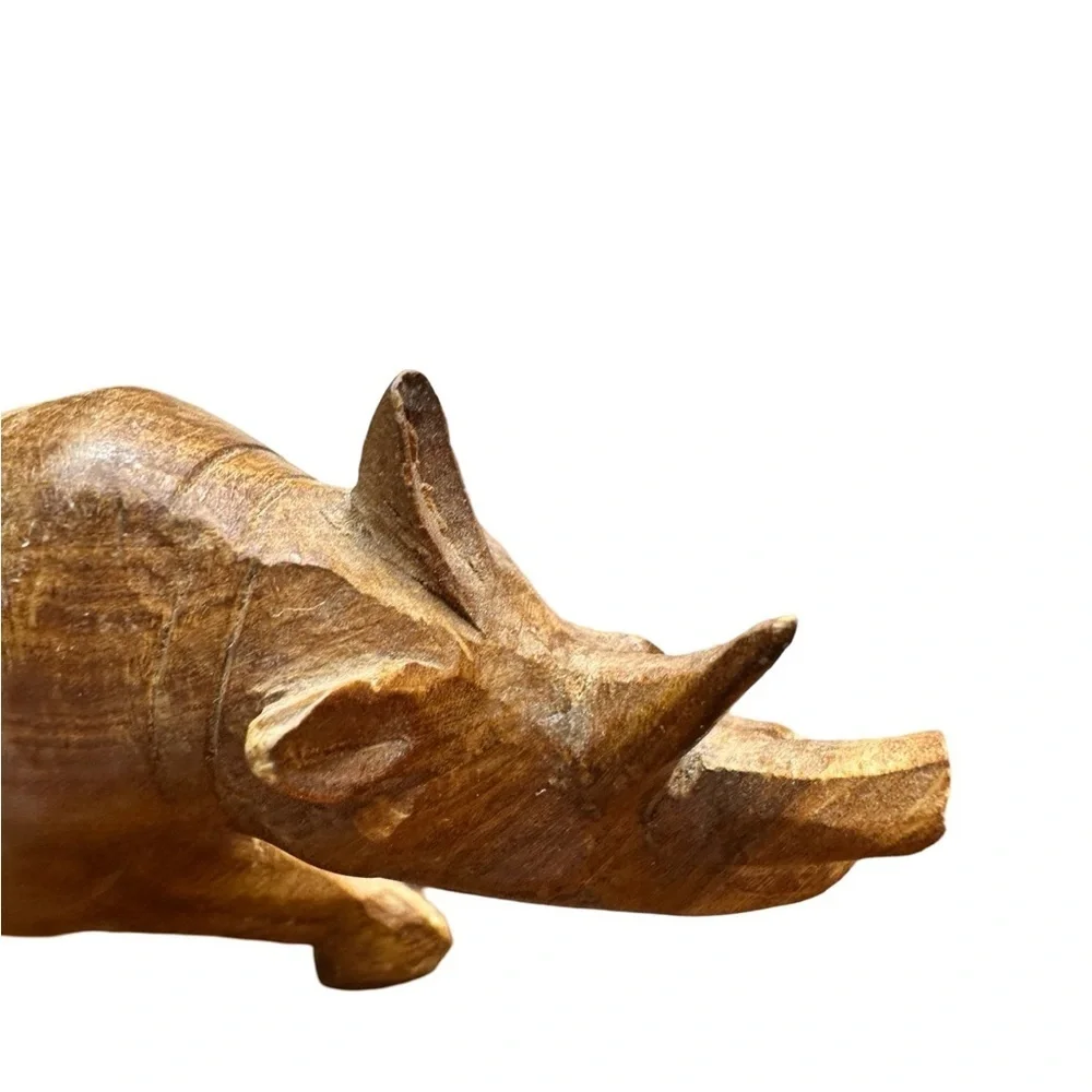Handcrafted Wooden Rhino Figurine (Good Condition) 🦏